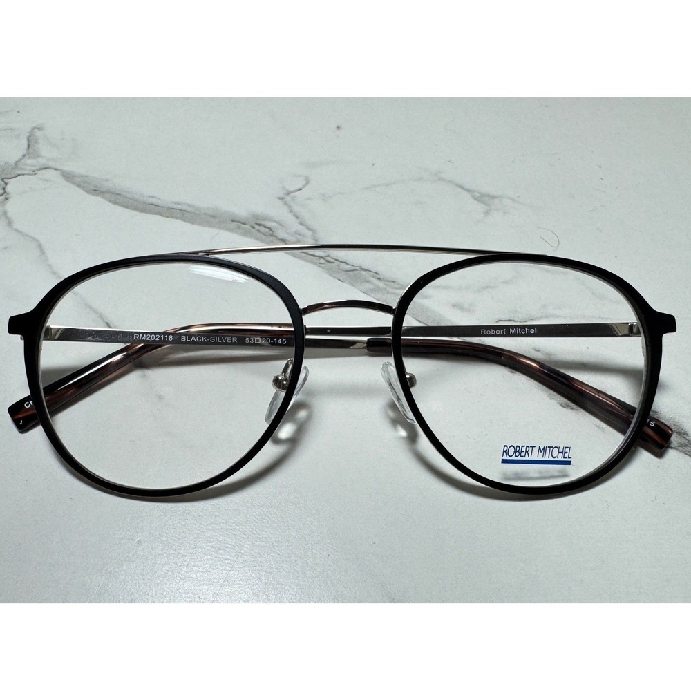 Robert Mitchel RM202118 Black Silver Aviator Eyeglass Frames 53-20-145 New